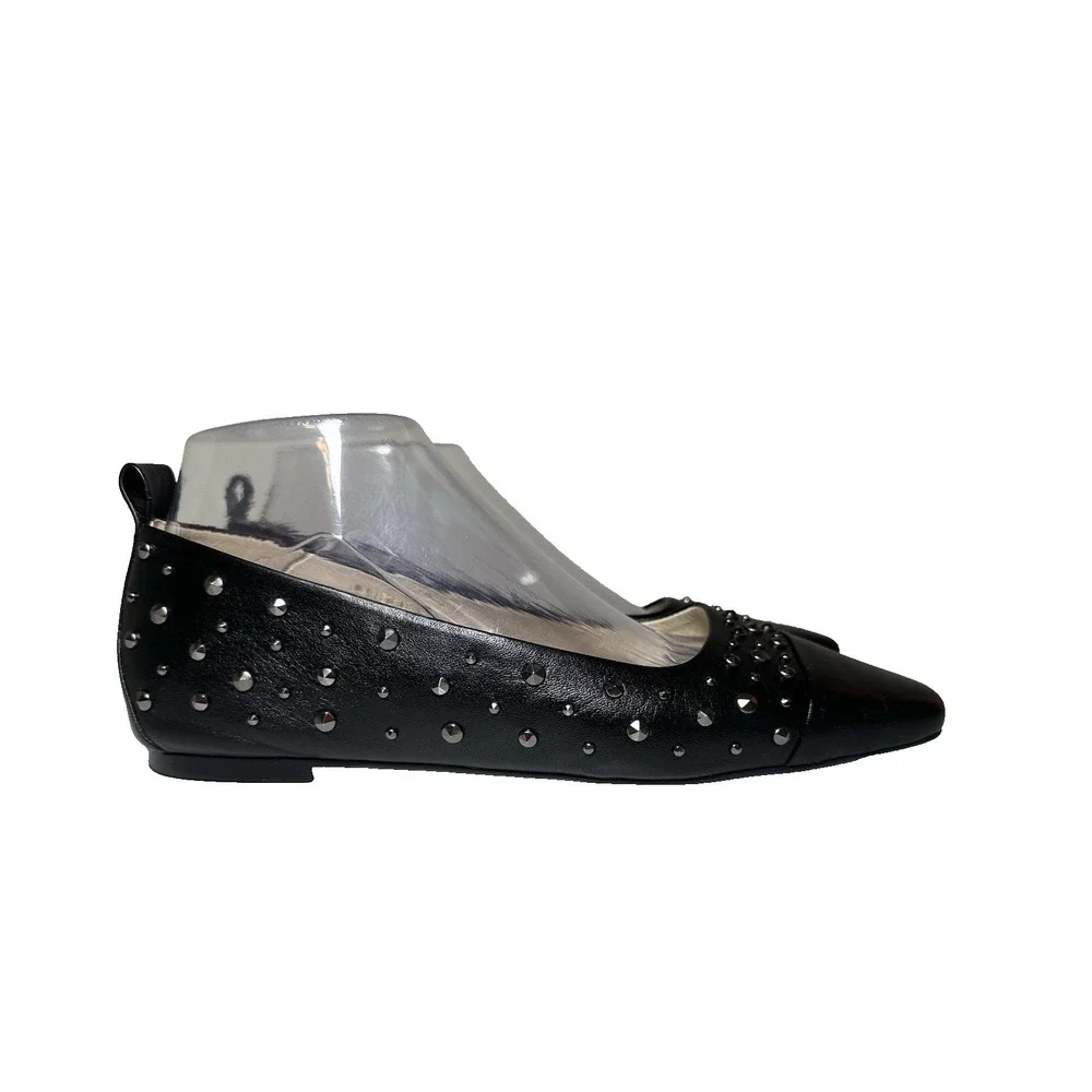 Saint & Sofia Women's US 8 EU 39 Black Gunmetal Studded Leather‎ Ballet Flats